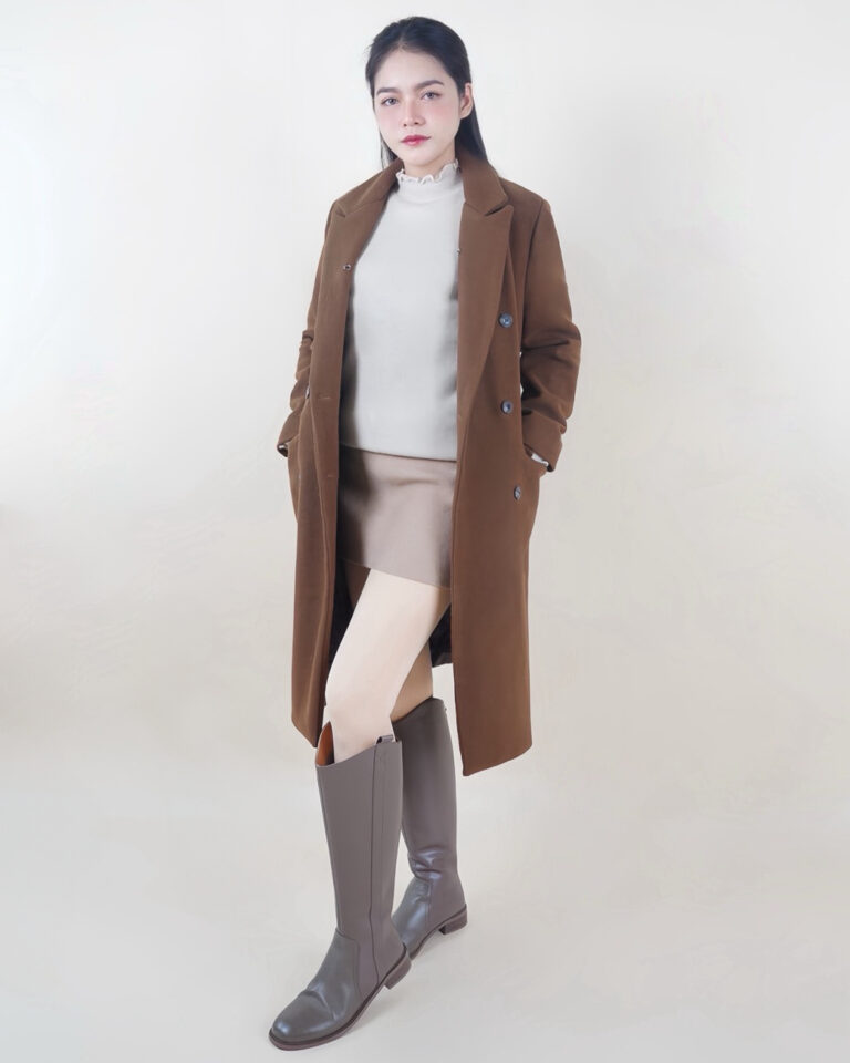 เช่าเสื้อกันหนาวแฟชั่น Over Coat สีน้ำตาลตัวยาว - Go Mall ร้านเช่าเสื้อกันหนาวกรุงเทพ