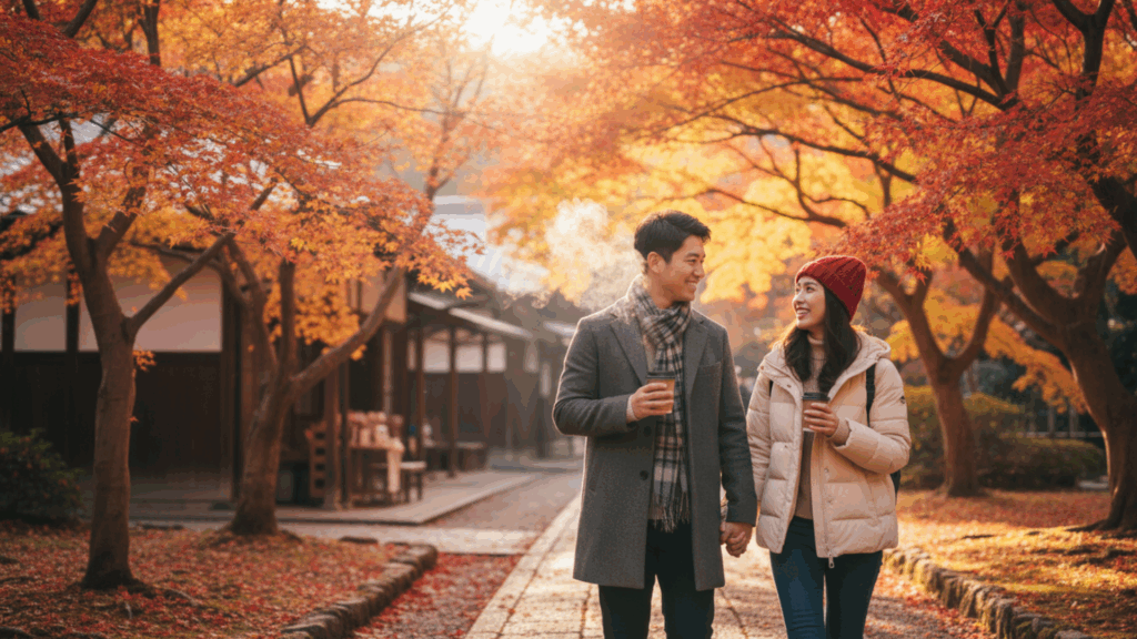 นักเดินทางไทยใส่ เสื้อกันหนาว เช่าเที่ยวเมืองหนาว