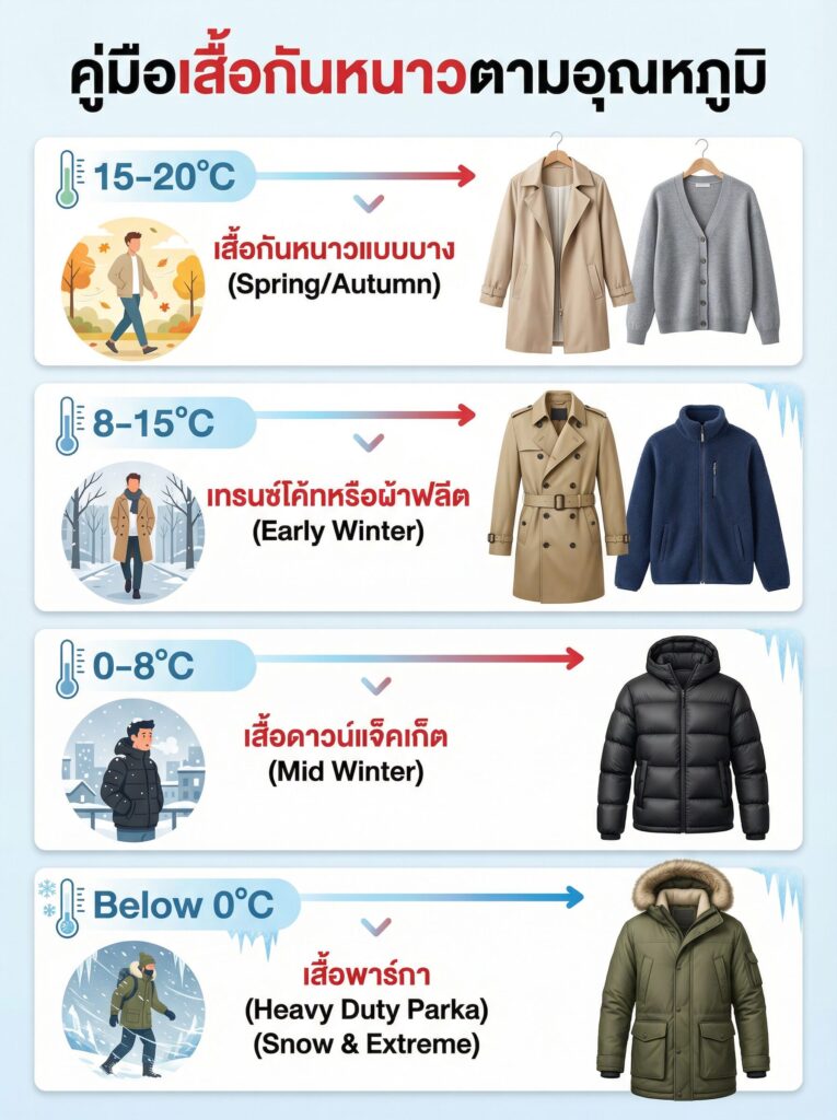แนวทางเลือกเสื้อกันหนาวตามอุณหภูมิ