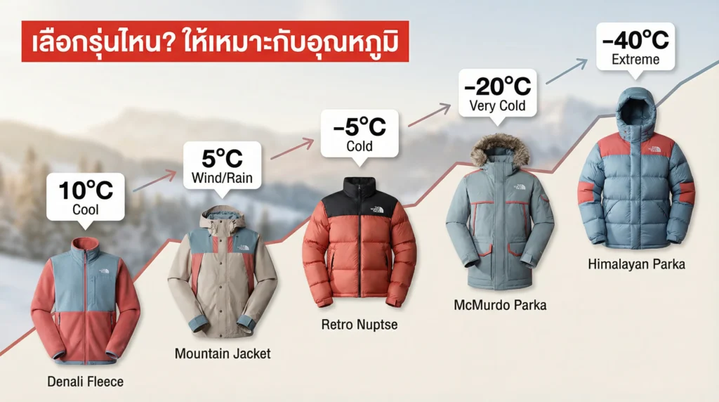 เลือกเสื้อกันหนาว The North Face ให้เหมาะสมกับอุณหภูมิ