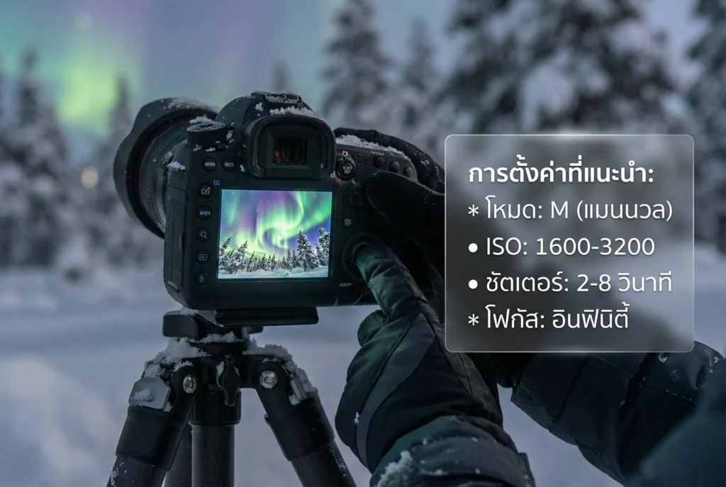 การตั้งค่าที่แนะนำในการถ่ายภาพแสงเหนือ