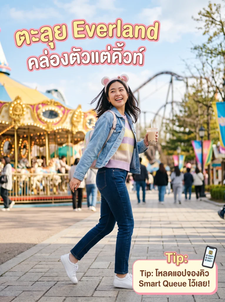 เที่ยว Everland แบบคล่องตัวแต่คิวต์ด้วยลุคกางเกงยีนส์ และแจ็คเก็ตทรงสปอร์ต