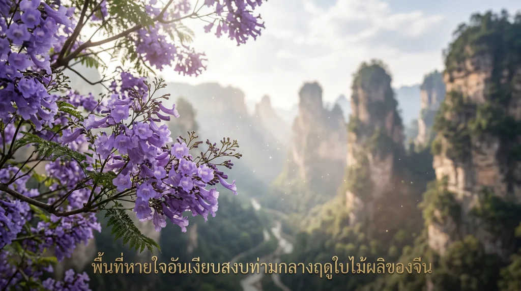 เที่ยวจีนเดือนเมษายนชมดอกศรีตรังสีม่วงบานสะพรั่ง