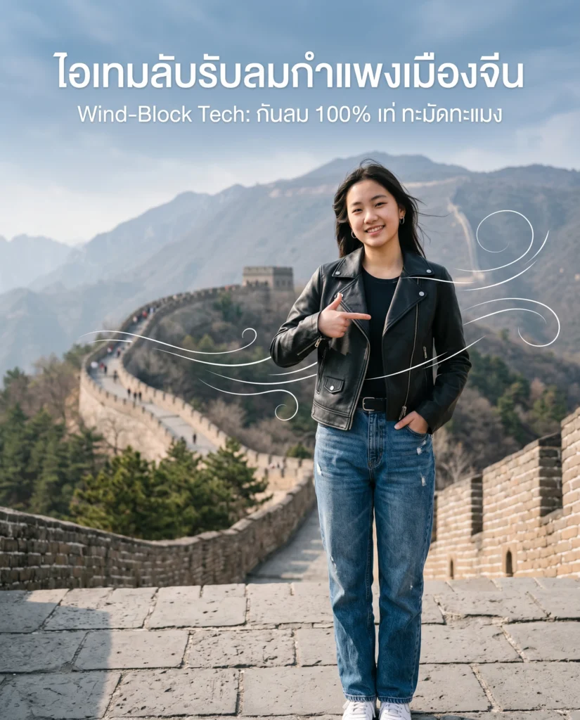 แจ็คเก็ตหนัง ไอเทมลับรับมือลมแรงที่กำแพงเมืองจีน