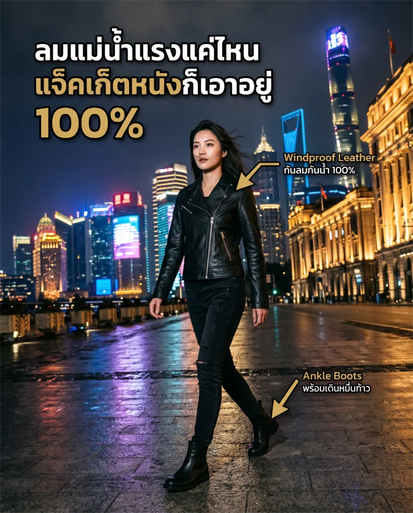 เที่ยวเซี่ยงไฮ้ต้องมีเสื้อหนังกันลม