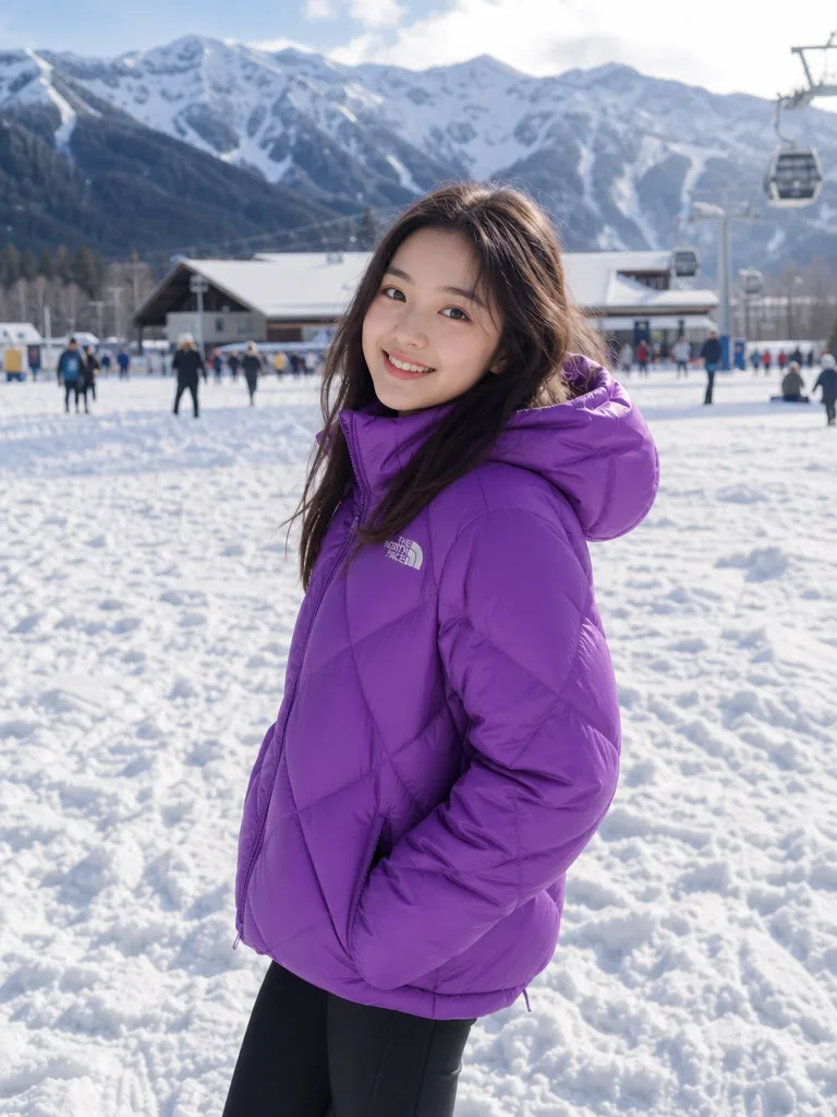 เสื้อแจ็คเก็ตกันหนาวบุนวมสีม่วง ลายควิลท์ ด้านหน้า มีฮู้ด