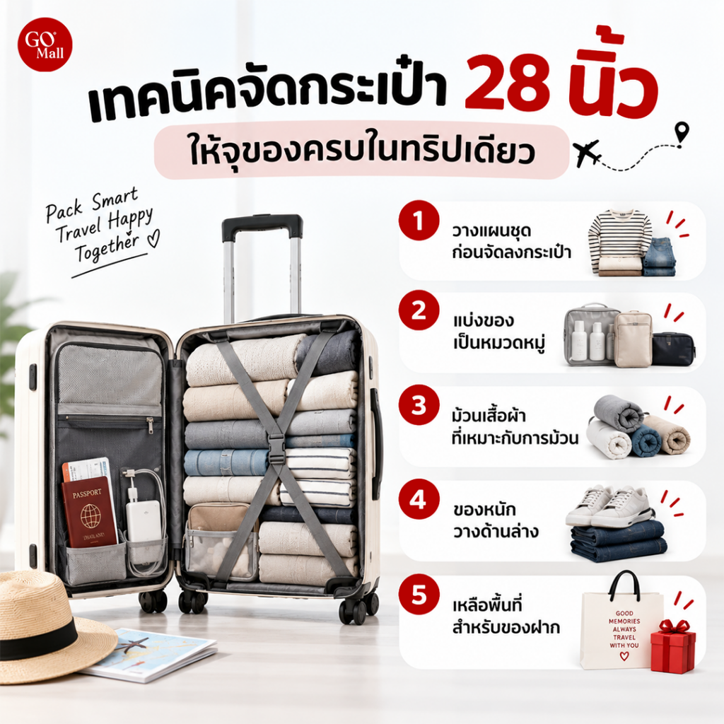เทคนิคจัดกระเป๋า 28 นิ้ว ให้จุของครบในทริปเดียว
