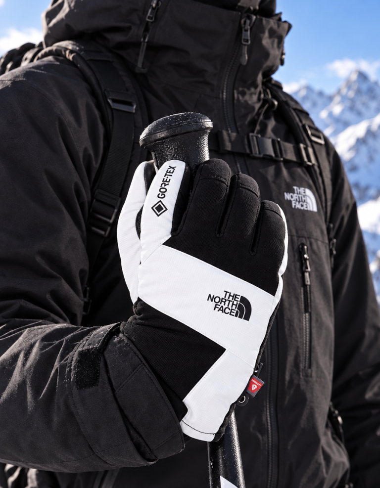 ถุงมือ The North Face สี ขาวดำ ภาพหลักขณะใช้งาน
