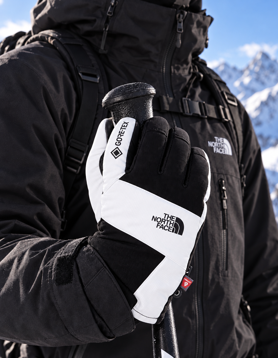 ถุงมือ The North Face สี ขาวดำ ภาพหลักขณะใช้งาน